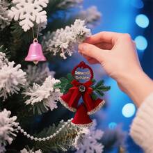 Flocked Christmas Tree Ornaments Elegant Plastic Bell Ball Ornaments Hanging Decorations For Home - Multicolor - View 4