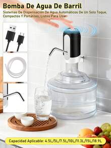 Bebedero eléctrico, bomba de agua recargable para bebederos portátil con interruptor de botella apto para botellas universales de 2 a 5 galones, ideal para el hogar, oficina, viajes, camping. Artefacto mágico de aspiración de agua embotellada con bomba recargable, bebedero, bomba de aspiración, bebedero eléctrico de 5 galones, interruptor portátil recargable por USB. - Negro - Ver 2