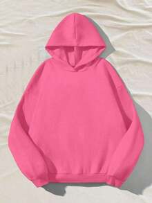 Sudadera  SudaderaschristmasAttitoon Casual Minimalist Navy Blue Hooded Long Sleeve Loose Fit Thick Sweatshirt For Women, Suitable For Autumn/Winter,FallLoose And Comfortablewinter Clothes For Women>Sweatshirtswinter Clothes For Women>Sweatshirts - Hot Pink - 查看 1