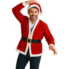 Sunnywood Party Santa Costume Jacket Unisex Christmas Jacket Hat And Belt Set Adult Holiday Outfit For Xmas Partiesgift - 紅色 - 查看 1