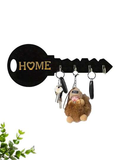 1 件木制多功能钥匙架，壁挂式收纳整理器，带挂钩，无需钻孔，适用于客厅家居装饰