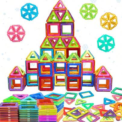 Triangle&Square 50PCS Magnetic Building Blocks, STEM Construction Toy Set, Educational Magnet Toys For Learning, Enhance Creativity, Assorted Colors For Birthday Gifts, Random Color,Best Gift For Christmas
