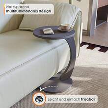 sugodesign Couchtisch mit Rollen, Kleiner Beistelltisch C Form, Beistelltisch Couch, stylischer Sofatisch in schöner Nussbaum Holz Optik, runder Ablagetisch ideal für Couch und Wohnzimmer, C Form