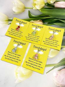 5 piezas Llaveros encantadores con colgante de ángel con corazón, llavero con colgante de ángel de viaje con tarjeta de felicitación de viaje - Tema soñador y duradero, adecuado para graduación, despedida, vacaciones, ángel de la guarda, perfecto para decoración de bolso y mochila, llavero de regalo de aliento con diseño único y creativo, ideal para apertura de escuela, fiesta de Navidad y otras ocasiones, ideas de regalo para amiga, hermana, maestra