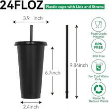24/12Pack 24oz Plastic Cups With Lids And Straws, Sturdy & Iced Coffee Cups With Lid, Plastic Tumbler Reusable, Drinking Cups Cold Drinks, Milkshakes, Smoothies, Plastic Tumbler Iced Coffee Cup Travel Mug Party Cups Smoothie Birthday Sleepover Party Supplies - 黑色 - 查看 3