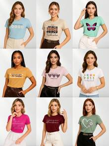 Kit 8 T-shirt Feminina Sortidas Básicas Casuais 100% Algodão Premium - Multicolorido - Visão 4