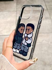 Dopamine-Inspired High-Quality Funny Graphic Duo Design Shockproof Transparent Phone Case, Compatible With IPhone 15/16 Pro Max, 11/12/13/14 Pro - White - View 5