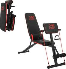 XR Banco de Pesas, Banco de Ejercicio Fitness Multiposición con 2 Ligas Incluidas, Banco de Entrenamiento Soporta 350 Kg, 8 Niveles de Inclinación con Cojín Lumbar, Banco Gym Plegable - 1 - Ver 4