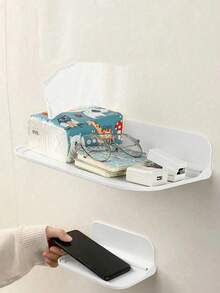 1pc Foldable Wall Shelf, No Drill Plastic Floating Rack, Home Bathroom Towel & Clothes Storage Organizer, Suitable For Home, Living Room, Office Decor - Multicolor - View 6