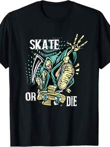 Skate Or Die Skaters Skull Skeleton Skateboarding T-Shirt - 款式12 - 查看 1