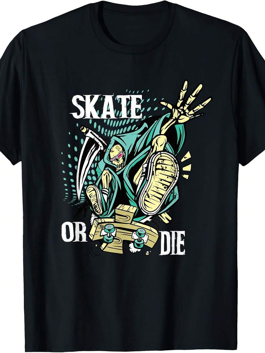 Skate Or Die Skaters Skull Skeleton Skateboarding T-Shirt - 款式12 - 查看 1