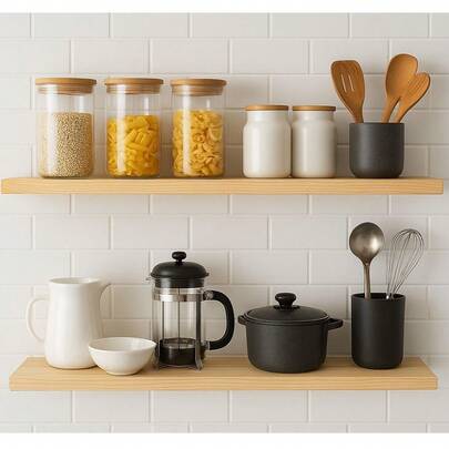 Kit 2 Prateleiras Madeira Pinus 60x14 Decoração Casa Cozinha Escritório