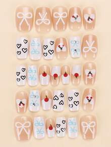 30 pièces Autocollants pour ongles courts amande, motifs de bandes dessinées 3D, décoration de diamants et de perles scintillants. Ensemble parfait pour la manucure acrylique comprenant 1 vernis gel et 1 lime à ongles. Convient pour le travail, les études et les rassemblements quotidiens des femmes en automne/hiver. Ce produit pour les ongles convient également pour les fêtes, les festivals et l'usage quotidien. - Multicolore - Voir 4