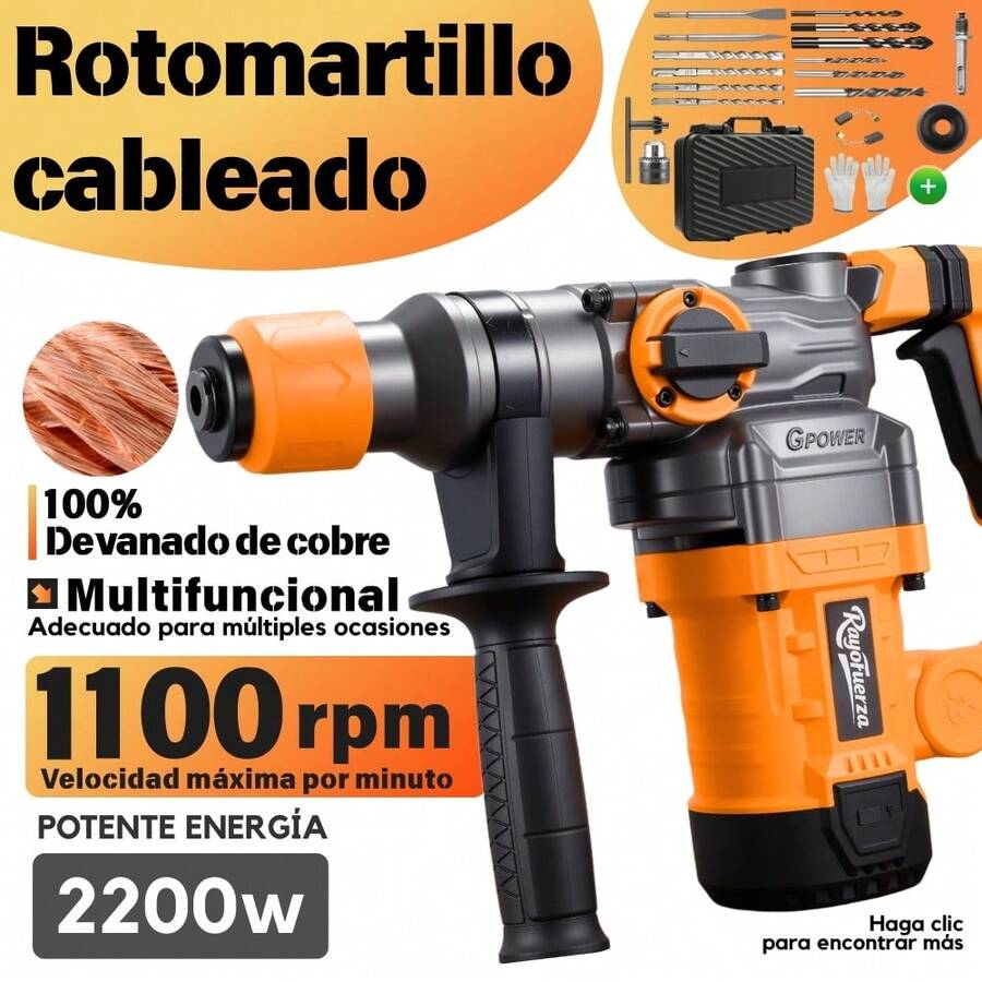 Taladros industriales de alta potencia martillos electricos perforacion profesional taladro industrial martelete potente alto rendimiento durabilidad uso heavy duty construccion obra instalacion tecnico ferretero - Naranja - Ver 1