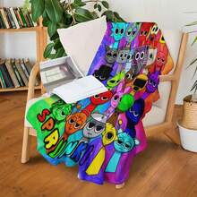 Sprunki Game Theme Blanket - Ultra Soft Polyester Flannel, Rainbow Gradient Color With Sprunki Character Design, All-Season Sofa Bed Cover, Suitable For Gamer Birthday/Anniversary/Holiday Gift - Living Room, Bedroom Decoration, Durable Construction, Fun D - 多色 11 - 查看 5