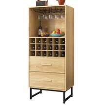 Sideboard, Stilvoller Weinschrank mit zwei Schubladen, 18 Fächern und Gläserhalterung – Mattschwarze Metallfüße – Perfekt für Weinliebhaber - Gul - Visa 6