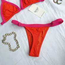 Bicolor Triangle Bikini With Adjustable String Panties - Cam với Hồng (hai màu) - Xem 2