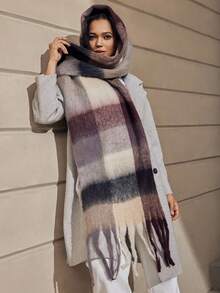 1 pieza Nuevo chal de otoño/invierno de mujer de estilo callejero perezoso con flecos largos, chal circular de mohair suave y cálido, adecuado para viajes y uso diario, regalo