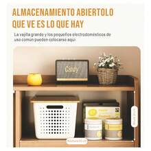 Scandinavian Style Sideboard with Ribbed Glass Doors & Drawers, 100*36*93cm Buffet Cabinet for Dining/Living Room (Oak Color) - Color de madera - Ver 10