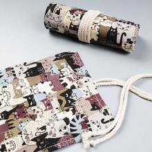 Cat Canvas Roll Up Pencil Cases Pen Curtain Pencil Bag Case Makeup Wrap Holder Storage Pouch School Supplies - Multicolor - View 11
