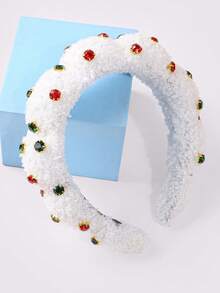 1 pieza Diadema de tela de peluche de niña con brillantes de colores, aros para el cabello acolchados con adornos brillantes para fiestas y uso diario, set de colores múltiples