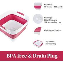 Wash Basin Bottles, Foldable, Versatile Wash Tub Kitchen, RV, Outdoor Camping Sink, Sturdy Easy To Clean - 品紅 - 查看 5
