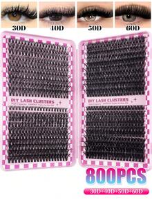 800/720 piezas Rizos DD Cluster Lash de alta capacidad Kit de extensiones de pestañas para principiantes, pestañas individuales duraderas Extensiones de racimos de estilo mixto Extensiones de racimos DIY en casa Maquillaje Belleza Extensiones de pestañas postizas para agrandar tus ojos