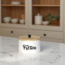 1pc Wooden Round Storage Box For Coffee Beans Capsules Laundry Pods Home Organization In Kitchen Pantry