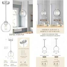 JAZAVA PL101BK - Lámpara colgante negra mate, diseño de globo de mediados de siglo con vidrio transparente para cocina, isla, comedor, recámara, vestíbulo (1 unidad), color negro mate(Níquel cepillado + vidrio transparente) - Tipo 1 - Ver 1