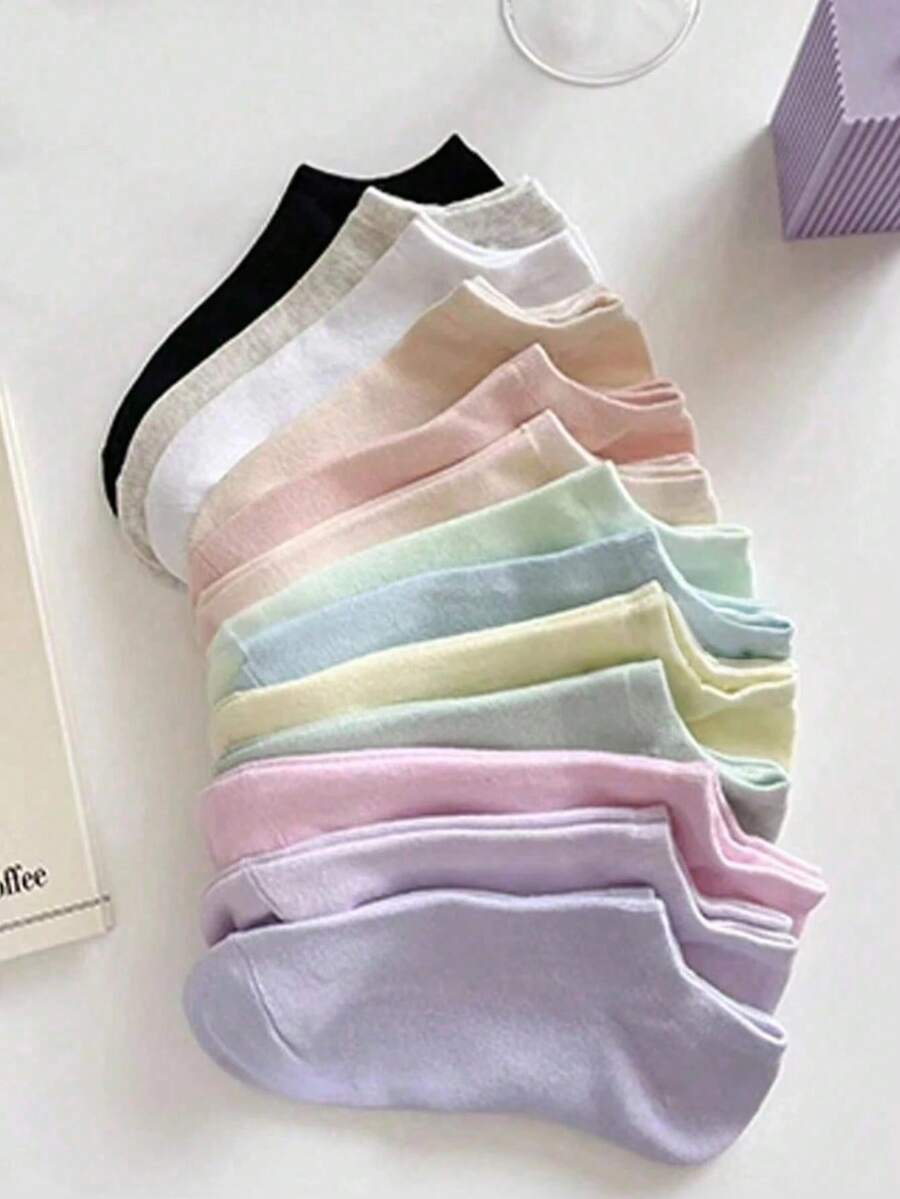 10 pares de calcetines cortos para mujer, calcetines invisibles, con detalles de dibujos animados, agujeros transpirables, que absorben la humedad, suaves y lisos, adecuados para deportes, ocio, negocios y uso diario, para todas las estaciones, combinación de colores aleatorios