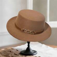 Womens Winter Fedora Hats Solid Color Retro Buckle Belted Wool Hat Felt Jazz Hat For Daily - Khaki - View 3