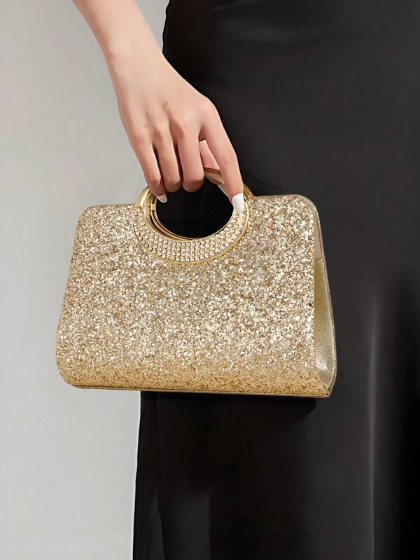 1pc Shiny Sequin Clutch Bag, Designed For Evening Parties And Galas, The Ideal Handbag For Fashionable Women. Perfectly Suitable For Parties, Weddings, Graduations, Galas/Banquets, Can Be Paired With Wedding Gowns, Formal Wear, Graduation Dresses And Birthday Dresses.
