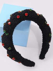 1 pieza Diadema de tela de peluche de niña con brillantes de colores, aros para el cabello acolchados con adornos brillantes para fiestas y uso diario, set de colores múltiples