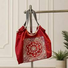 Bolso de mano floral para mujer, moderno bolso de hombro informal, bolso grande para uso diario en la oficina y viajes. - Rojo - Ver 5