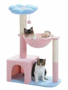 PAWZ Road 35" Flower Cat Tree With Large Metal Frame Hammock, Cute Cat Tower With Sisal Scratching Posts For Small Indoor Cats, Cat Condo With Pink Top Perch-Blue - Màu xanh lam - Xem 10
