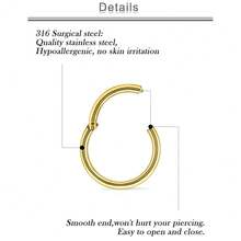 20G 18G 16G 14G 12G 10G Surgical Steel Hinged Clicker Segment Nose Rings Hoop Lip Rings Helix Cartilage Daith Tragus Sleeper Earrings Body Piercing For Women Men 6mm 8mm 10mm 12mm 14mm 16mm{Inchcolor_nameinch:InchGold-20G(0.8mm)-InnerDiameter:7mm8mm9mm10mminch} - 金色-20G(0.8mm)-內徑:7mm8mm9mm10mm - 查看 4