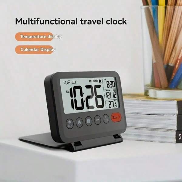 1 pieza Reloj despertador de viaje plegable multifuncional y creativo con volteo, reloj electrónico de dormitorio (sin batería)