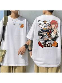 ChainsawMan Anime Manga Movie Pray Denji Chainsaw Demon Geek T-Shirt Unisex Male Female 100% Cotton Top Premium Streetwear Launch Immediate Shipping Various Colors!! Plus Size - 白色字元 - 查看 1