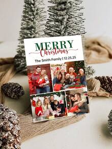 1/3pcs Customized Family Christmas Paper Greeting Cards, Personalized Photos And Text Customization, Personalized "Merry Christmas" Christmas Cards, Family Customized Christmas Cards, Christmas Cards For Family And Friends,Christmas Gift Supplies - Black and White - View 2