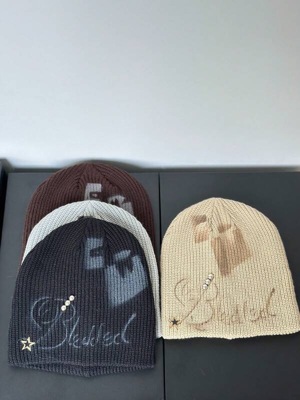 1 Stück modischer, lässiger Street Graffiti Metall Stern Warm Gestrickte Beanie Mütze, Unisex, Herbst/Winter