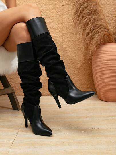 بوت نسائية موضة خريف/شتاء 2025 الجديدة، بوت كاحل عالية الكعب مطوية رفيعة الكعب