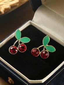 1 Pair Minimalist Drip Oil Cute Sweet Red Cherry Elegant Versatile High-End Design Earrings, Suitable For Autumn/Winter