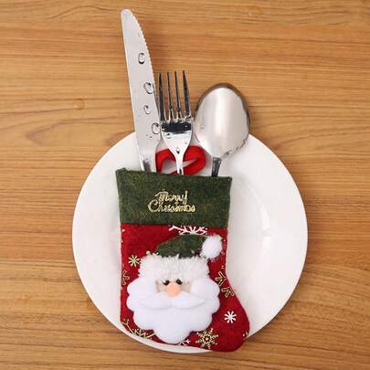 1PC New Christmas Tableware Storage Bags, Knife & Fork Covers + Christmas Stocking Gift Bags, Tabletop Decor
