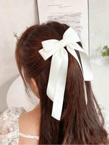 1pc Shiny Satin Bow Ribbon Large Barrette Hair Clip, Suitable For Daily Wear, Party And Holiday, Claw Clips, Hair Slide, Hair Barrettes, Cute Accessories, Hair Accessories