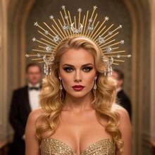 YP Sunburst Spike Sun Crown - Moon Star Greek Godd Sier Halo Headband With Tassel Virgin Mary Headpiece For Women - 星光冠冕 - 查看 3