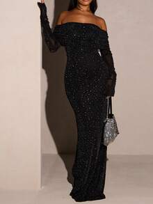 Sparkle Off Shoulder Valentine's Day Dress - Black - View 4