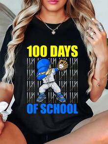 100% Cotone Maglietta da baseball per il 100° giorno di scuola, adatta sia per donne che per uomini, per le vacanze estive, morbida, con vestibilità rilassata e comfort classico - nero - Visualizzare 1