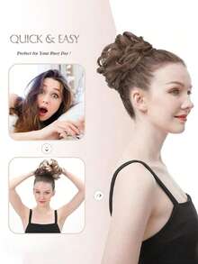 Natural Black Messy Bun Hair Piece Wavy Curly Scrunchies Synthetic Chignon Ponytail Hair Extensions Thick Updo Hairpieces For Women 4inch