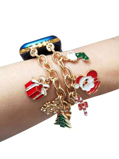 1pc Christmas Themed Fashion Watch Band Compatible With Apple Watch 38/40/41/42/44/45/46/49mm, Christmas Tree & Santa Charm Bracelet Band Suitable For Apple Watch Ultra SE Series 1-10, Christmas Watch Band - Apple Smart Watch Replacement Strap (Band Only)