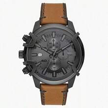 Diesel 1 Reloj Diesel Griffed Cronógrafo para Hombres - Caja de acero inoxidable negro de 48 mm, Esfera negra con índices de barras, Correa de cuero negro, Resistente al agua 50 M - DZ4569
